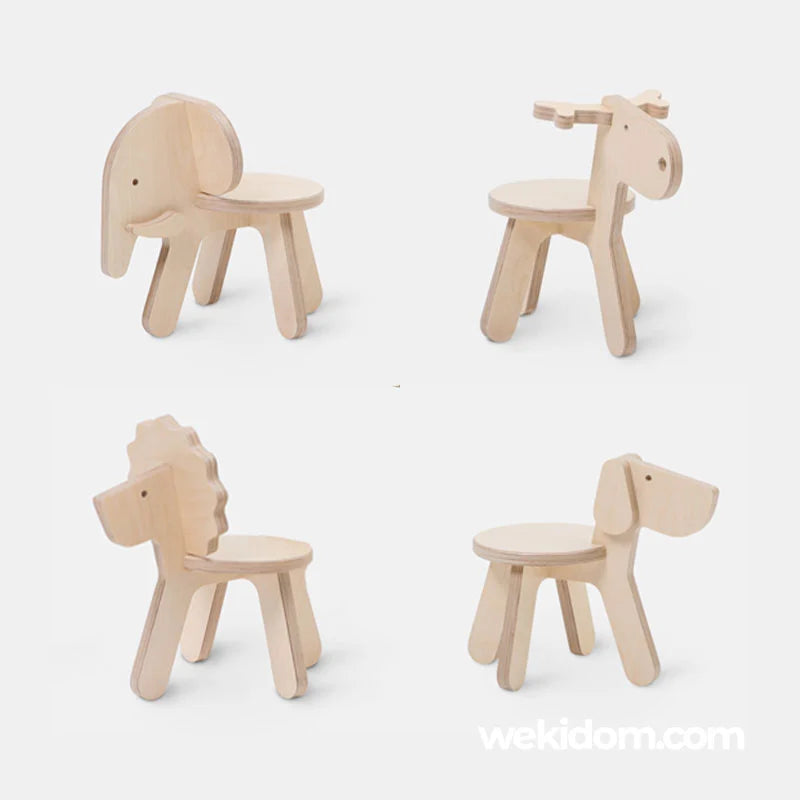 Chaises enfant en forme d'animaux éléphant lion chien et caribou